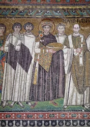 Justinian I och hans följe, detalj av kejsaren, c.547 AD